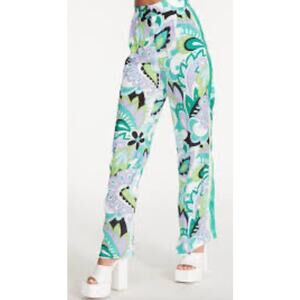 Steve‎ Madden Isabella Satin Side Stripe Retro Print Pants sz M